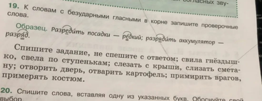 Предложи проверочные слова к словам с безударными гласными в корне из упражнения 19