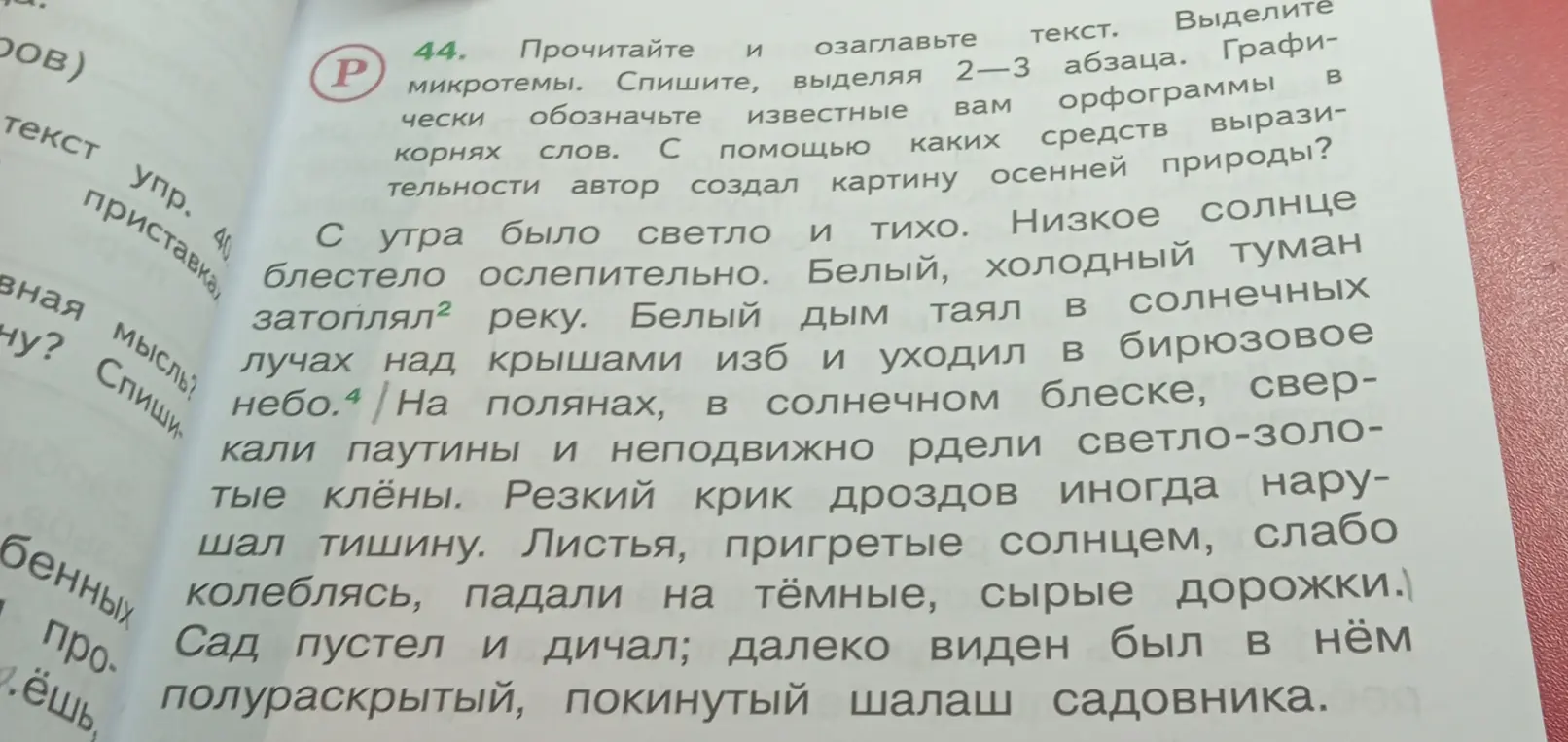 Прочитай и озаглавь текст, выдели микротемы, спиши, выделяя 2-3 абзаца