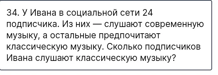 У Ивана в социальной сети 24 подписчика. Сколько подписчиков Ивана слушают классическую музыку?