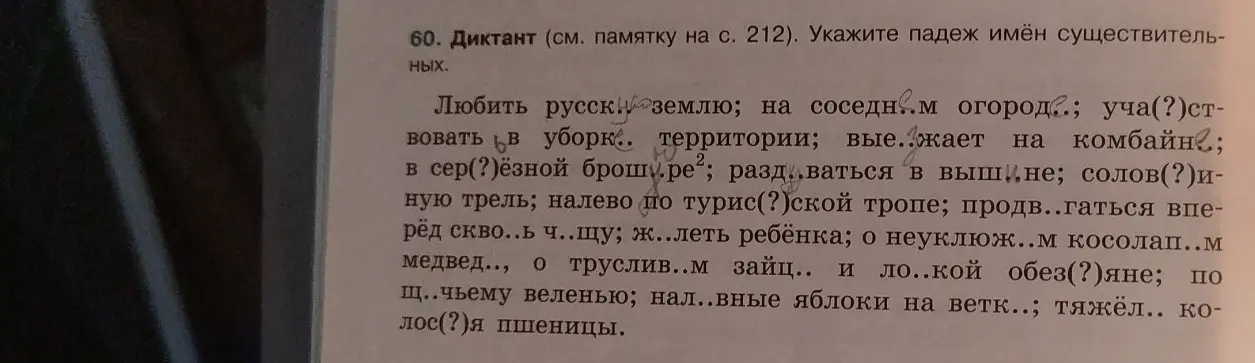 Определи падеж имён существительных в предложениях: «Любить русскую землю; на соседнем огороде...»