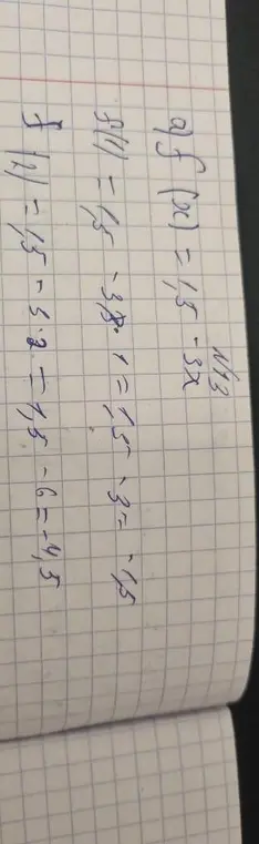 Вычисли значение функции f(x) = 15 - 3x, если x = 1,5 и если x = 2