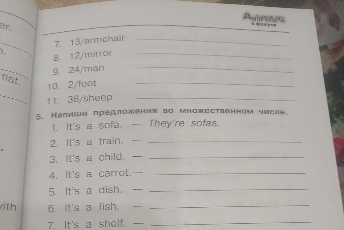 Помоги написать предложения во множественном числе, начиная со второго