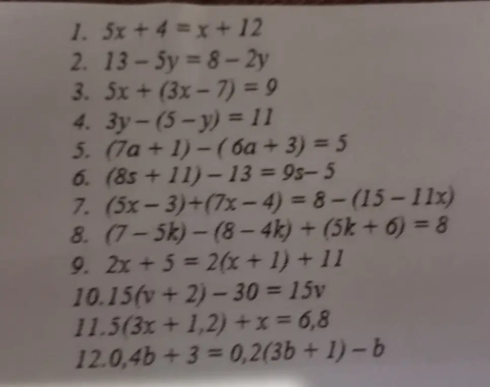Реши, пожалуйста, уравнение 5x + 4 = x + 12