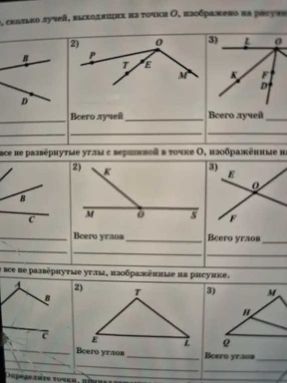 Помоги мне посчитать, сколько лучей, выходящих из точки O, изображено на рисунке (задание 2)