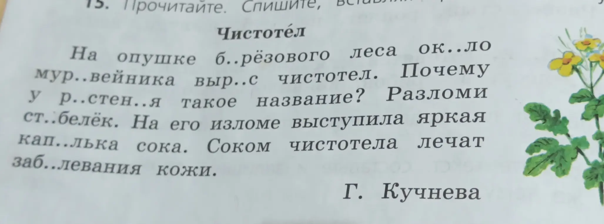 Ты можешь в упражнении про чистотел вставить пропущенные буквы в словах?