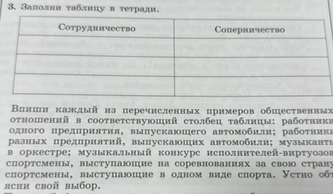 Заполни таблицу примерами общественных отношений в соответствующий столбец таблицы: работники одного предприятия, выпускающего автомобили.