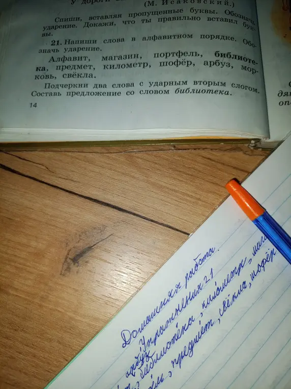 Выполни упражнение 21: напиши слова в алфавитном порядке и обозначь ударение.