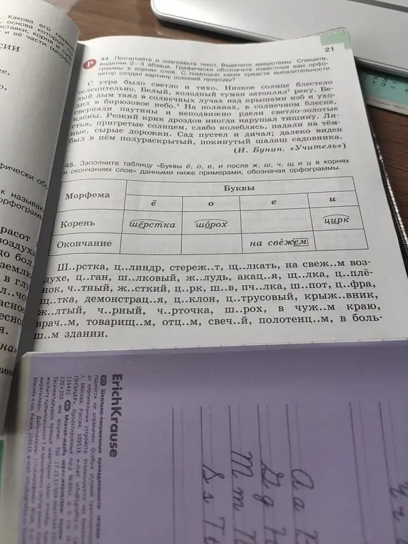 Помоги заполнить таблицу «Буквы ё, о, е, и после ж, ш, ч, щ и ц в корнях и окончаниях слов» данными ниже примерами, обозначая орфограммы