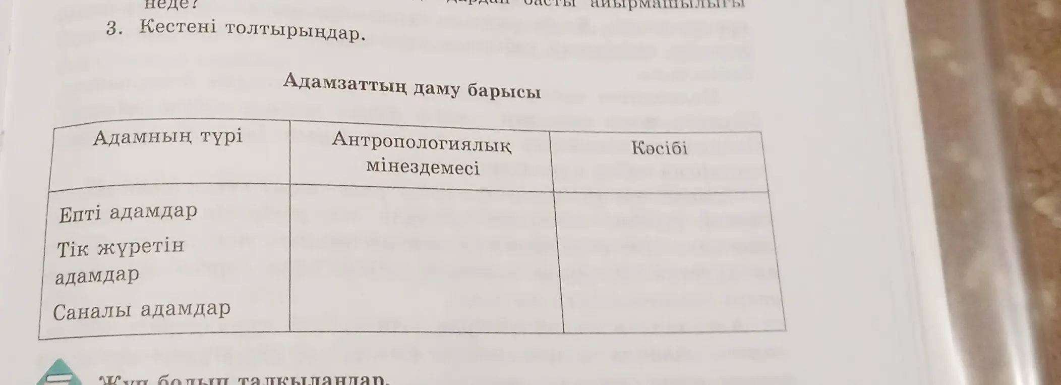 Заполни таблицу про типы людей, их антропологические особенности и виды деятельности