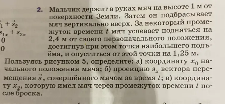 Определи координату $x_0$ начального положения мяча