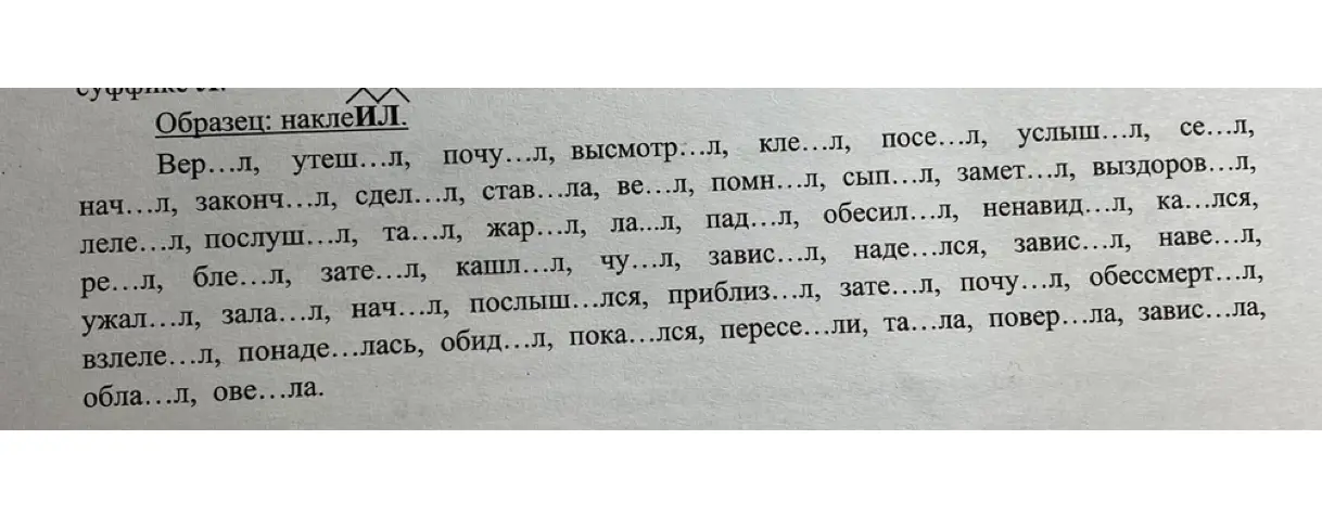 Ты просишь вставить буквы в слова, чтобы получились глаголы в прошедшем времени.