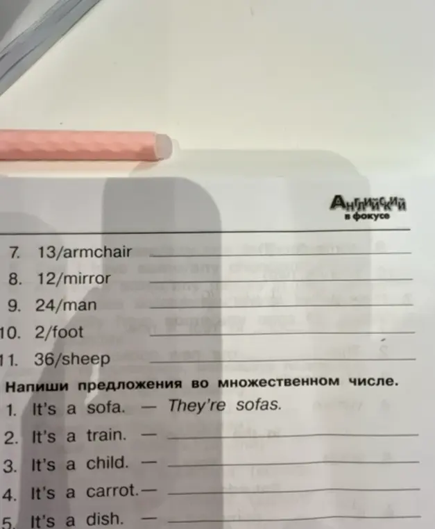 Помоги написать предложения во множественном числе.