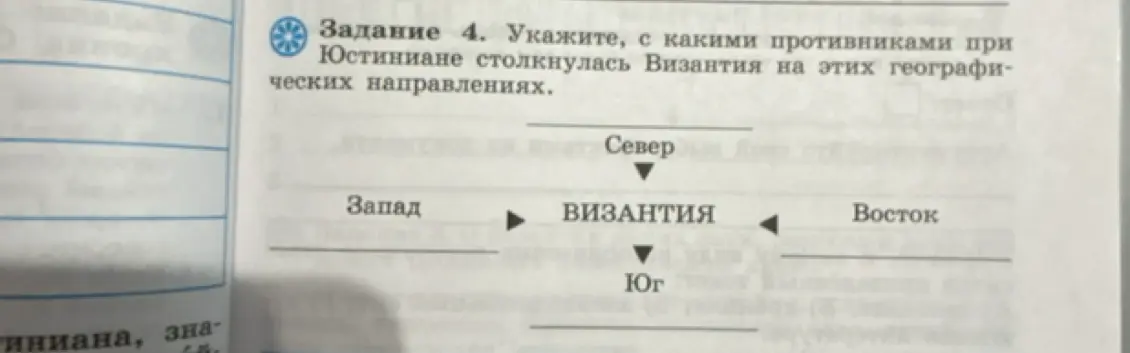 Укажи, с какими противниками при Юстиниане столкнулась Византия на этих географических направлениях.