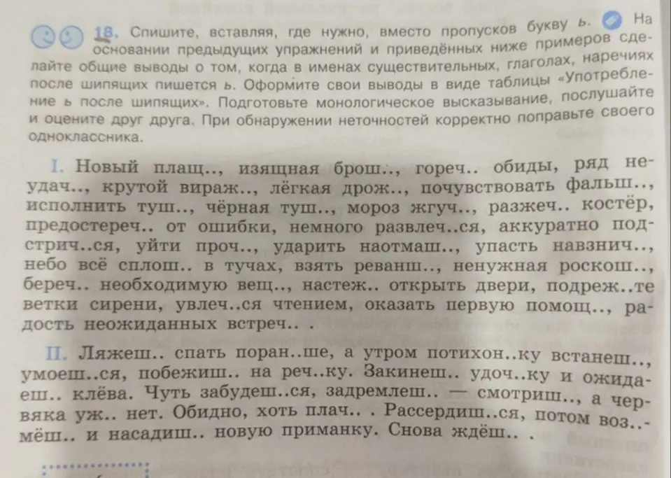 В упражнении 18 нужно вставить, где нужно, вместо пропусков букву ь