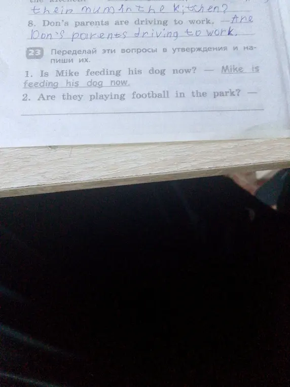 Ты просишь переделать вопросы в утверждения, например: Is Mike feeding his dog now?