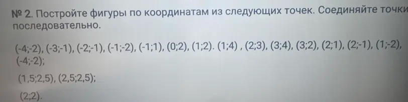 Построй фигуры по координатам из следующих точек: (-4;-2), (-3;-1), (-2;-1)