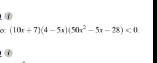 Реши неравенство (10x+7)(4-5x)(50x^2-5x-28) < 0 и расставь знаки на числовой прямой