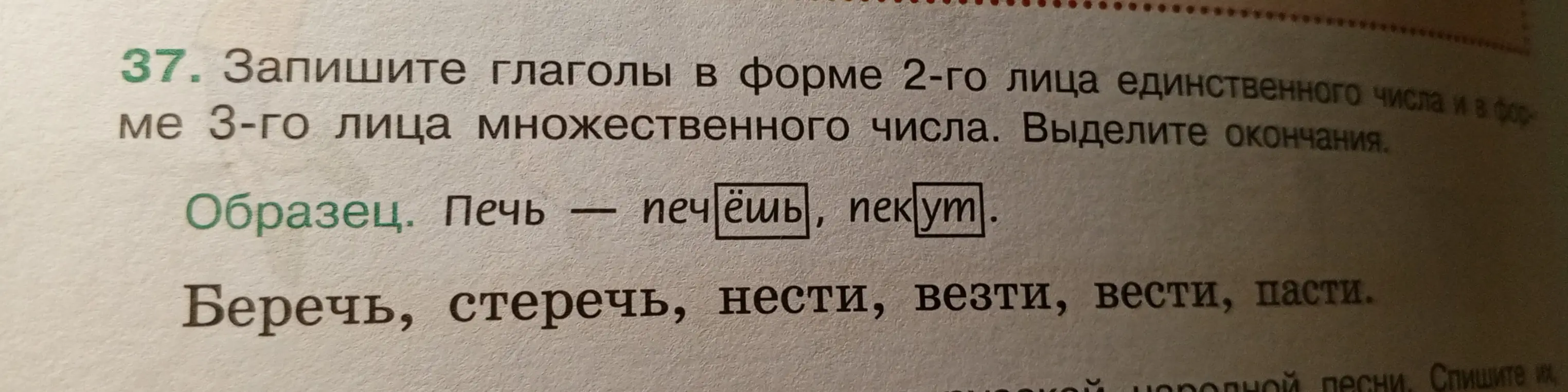 Составь формы 2-го лица единственного числа и 3-го лица множественного числа для глаголов беречь, стеречь, нести, везти, вести, пасти.