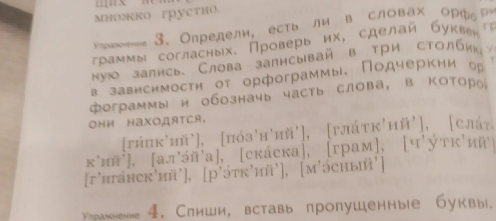 Определи, есть ли в словах орфограммы согласных в упражнении 3