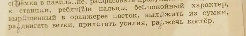 Вставь буквы в слова: с(?)ёмка, ребяч(?)и, разжеч(?)