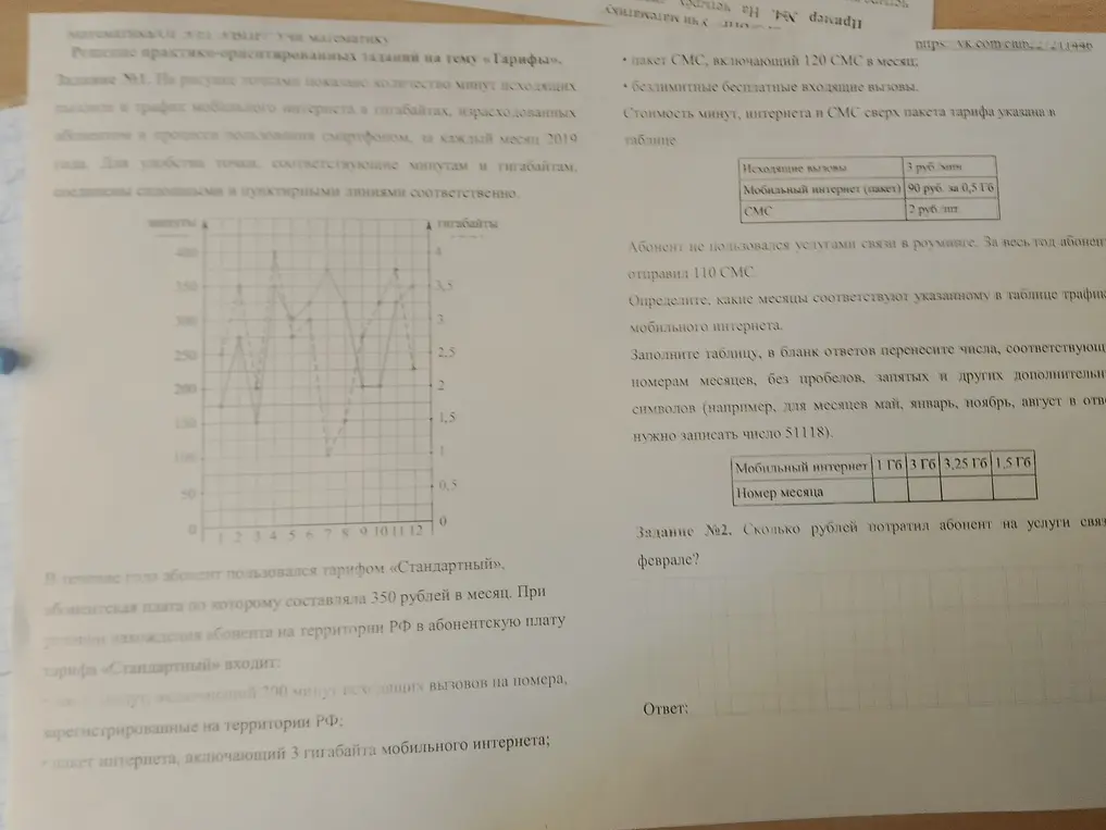 Ты можешь определить, какие месяцы соответствуют указанному в таблице трафику мобильного интернета и сколько рублей потратил абонент на услуги связи в феврале?