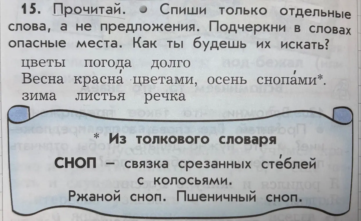 Подчеркни в словах опасные места