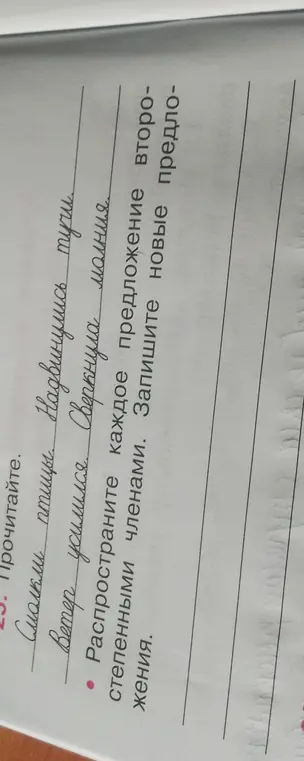 Распространи первое предложение второстепенными членами.