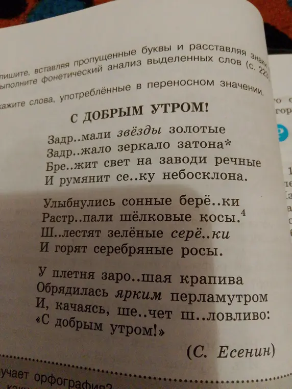 Выполни упражнение 28 на странице 18: вставь пропущенные буквы в стихотворении.