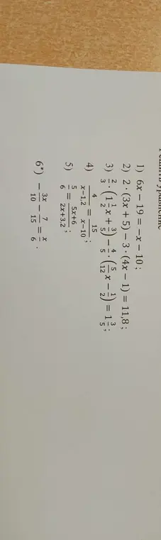 Можешь помочь решить уравнения 6x-19=-x-10?
