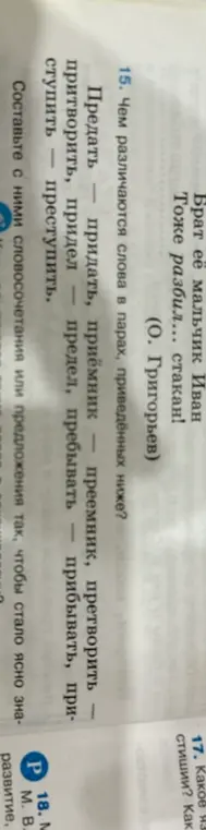 Объясни, чем различаются слова в парах: предать - придать, приёмник - преемник, претворить - притворить, придел - предел, пребывать - прибывать, приступить - преступить.
