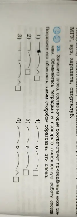 Составь слова, состав которых соответствует приведённым ниже схемам