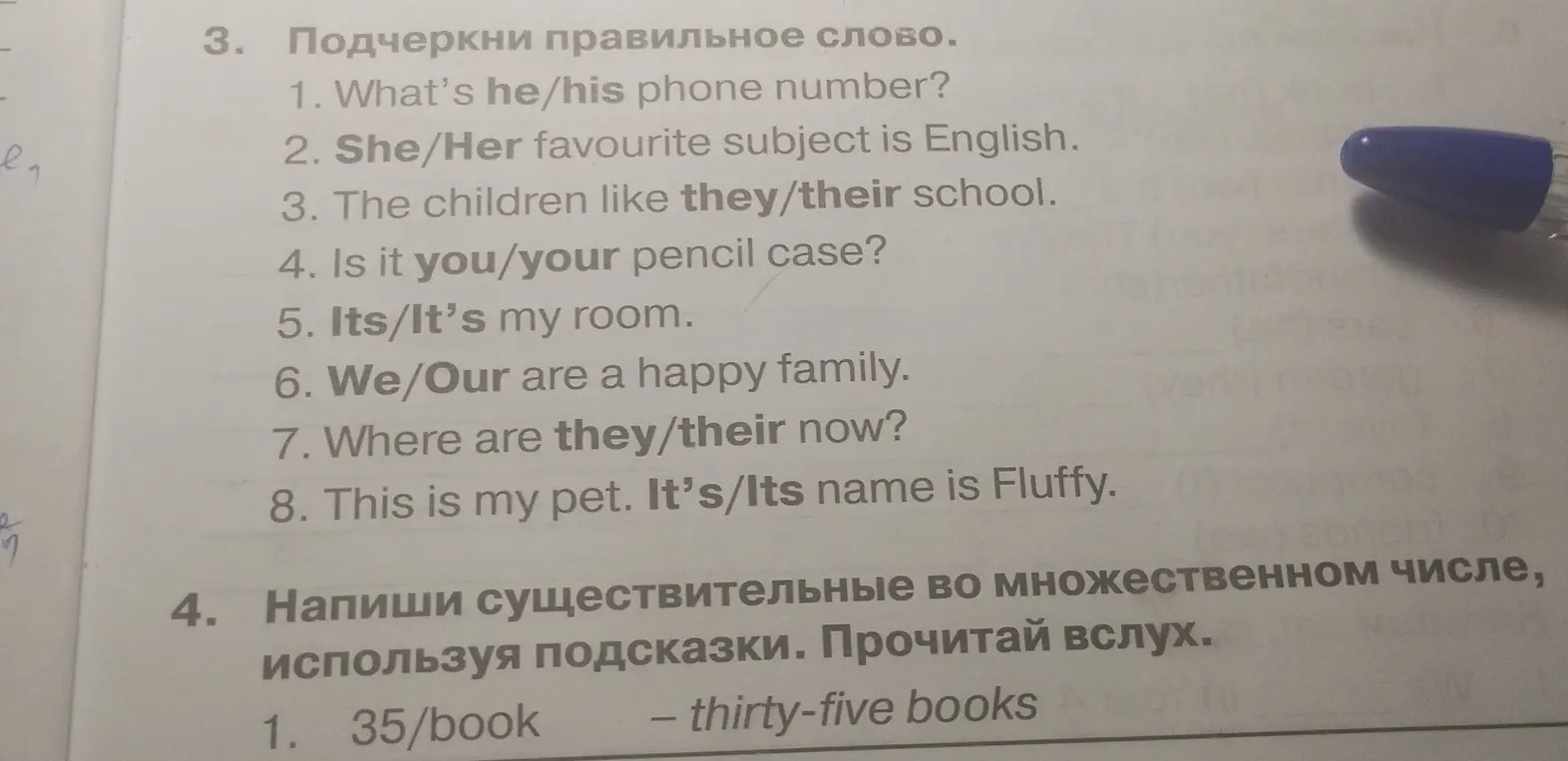 Выполни упражнение, где нужно подчеркнуть правильное слово. What's he/his phone number?