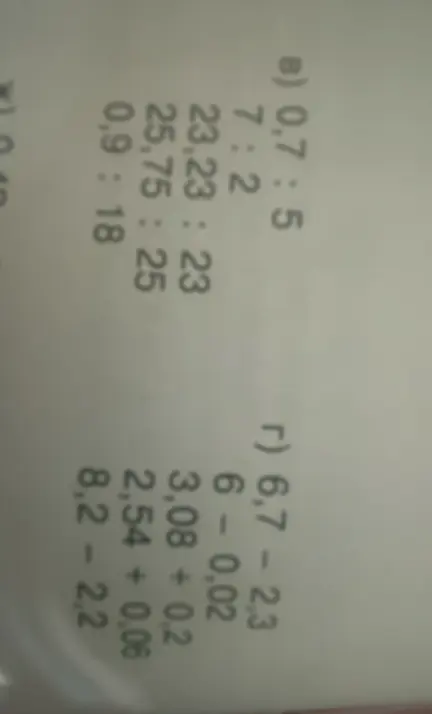 Выполни действия: 0,7 : 5