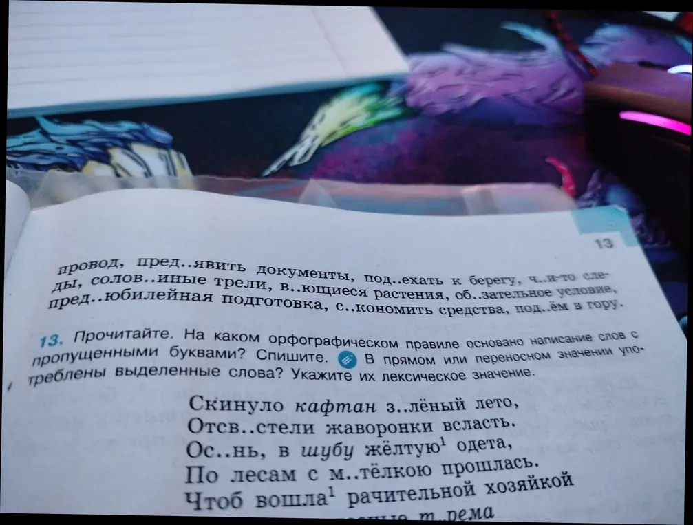 Объясни, в каких словах нужно писать разные буквы - ы или и, в задании про слова с пропущенными буквами, какое правило применяется для написания слов?