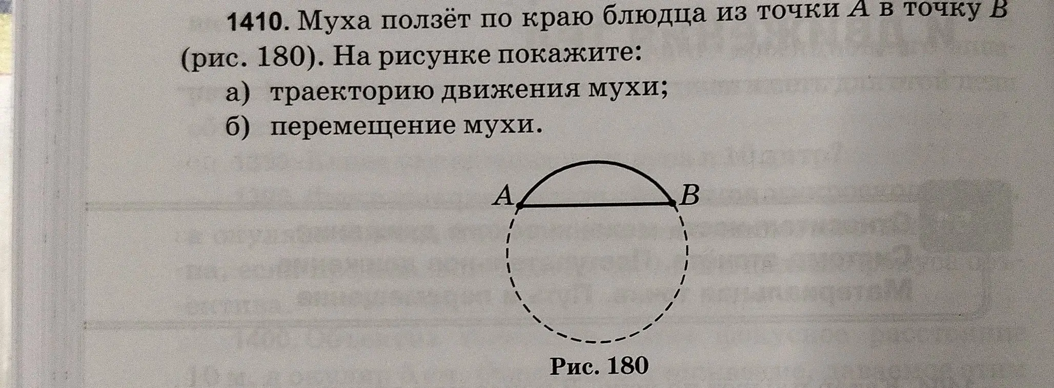 Объясни, что такое траектория и перемещение мухи на рисунке