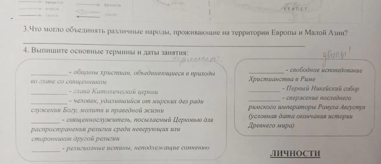 Выпиши основные термины и даты занятия