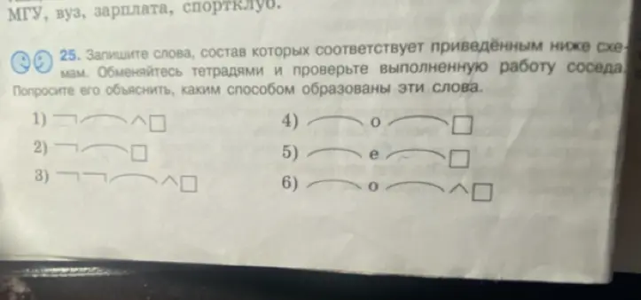 Запиши слова, состав которых соответствует схеме под номером 1