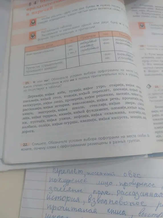 Объясни, почему в словах «переплёт», «посеяный», «похмуреное», «провереное», «засеянное», «рассказанная», «взволнованное», «прочитанная», «выстроенная» пишется одна или две буквы «н»