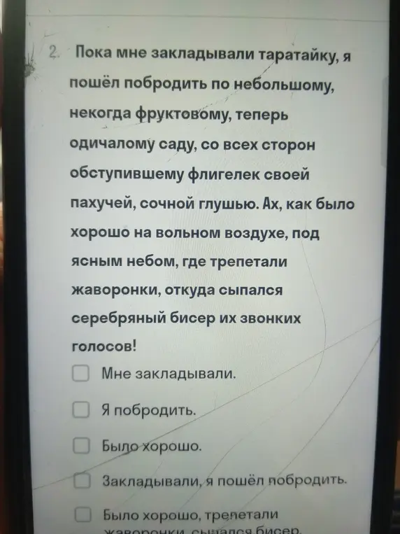 Выбери ответ к заданию по литературе: Пока мне закладывали таратайку, я пошёл побродить по небольшому... 