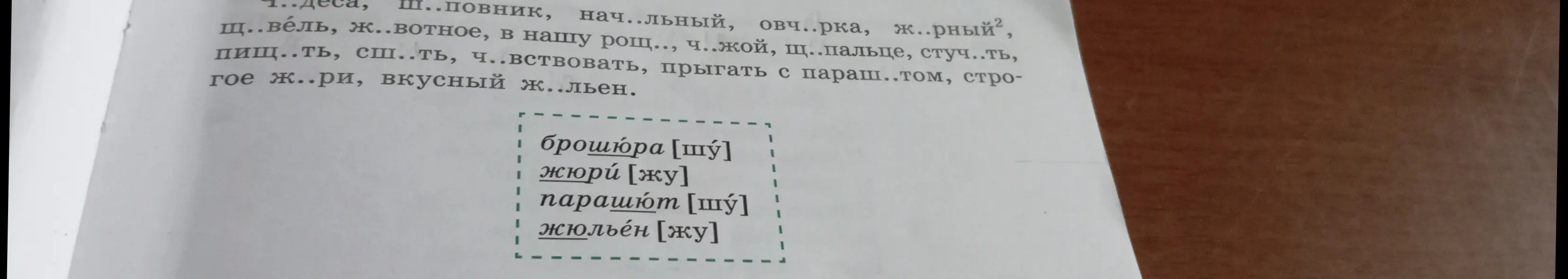 Выполни задание: выпиши в первый столбик слова с гласной А и после шипящих, во второй – с гласной У. Обозначьте изучаемую орфограмму.