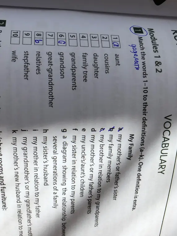 Выполни сопоставление слов 1-10 с их определениями (a-k) на картинке