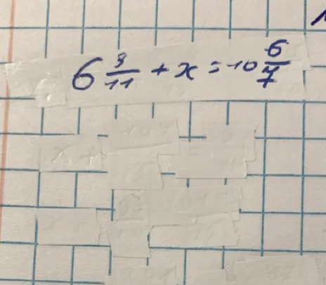 Найди значение x в уравнении $6\frac{8}{11} + x = -10\frac{6}{7}$