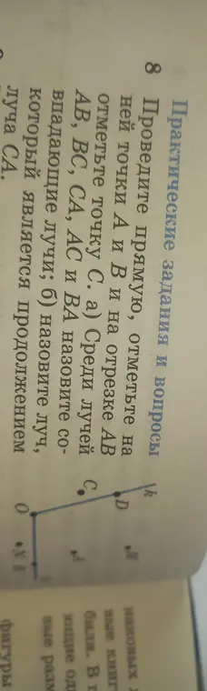 Определи, какие лучи сонаправлены и какой луч является продолжением луча CA