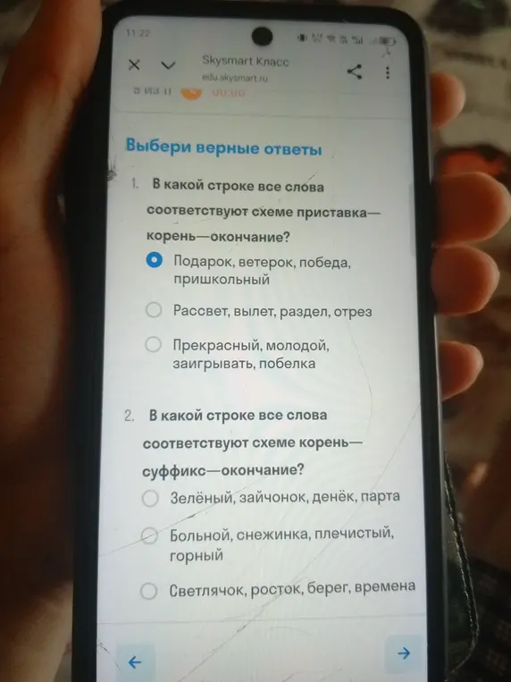 Выбери верные ответы в заданиях про морфемы