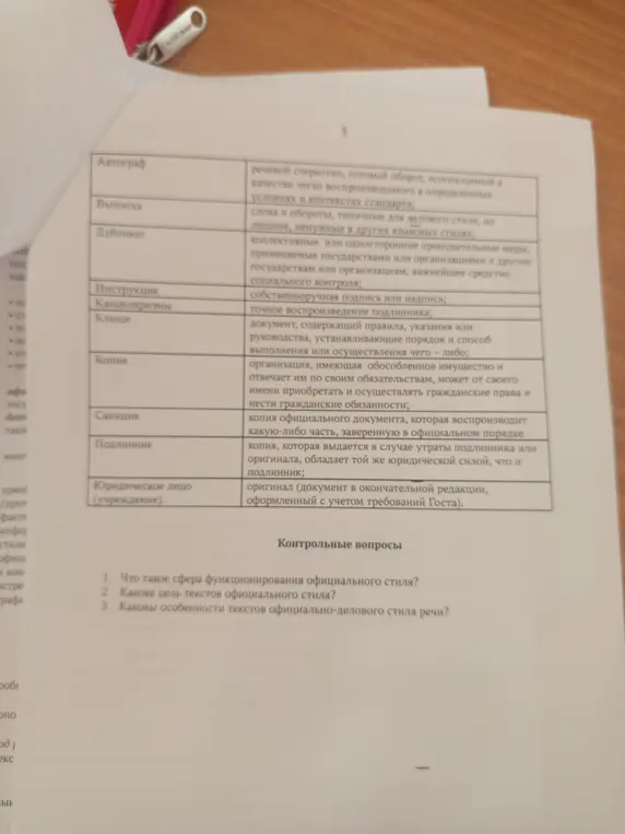 Соотнеси определение и термины, применяемые в документах и текстах официально-делового стиля