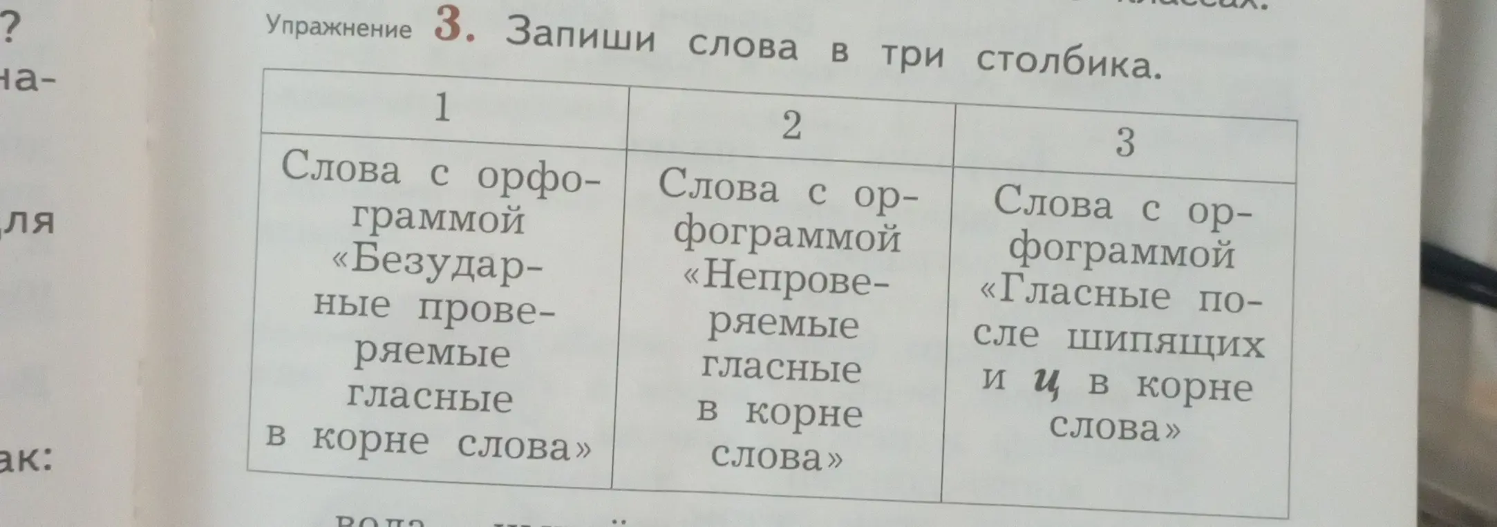 Предложи способ записать слова в три столбика по заданной орфограмме