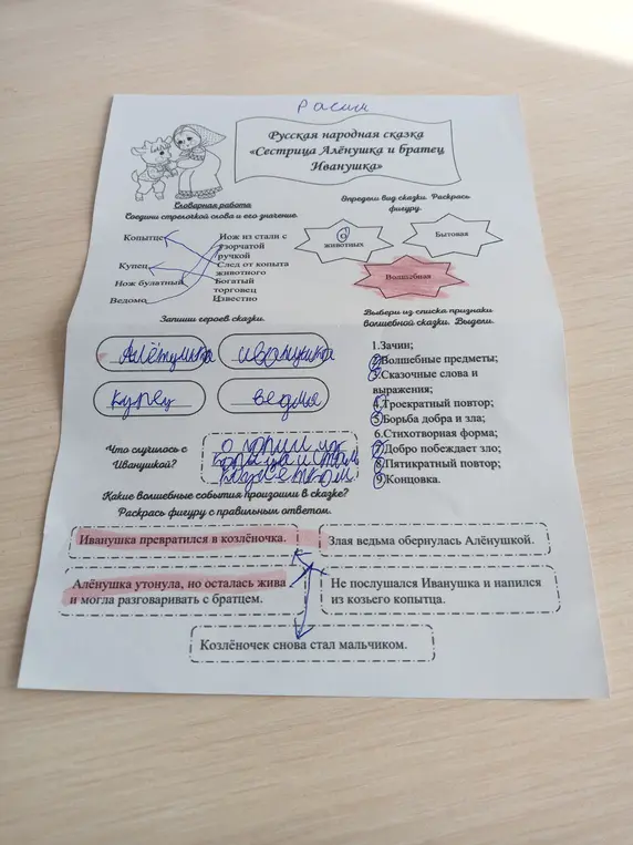 Ты просишь помочь выполнить задания по сказке "Сестрица Алёнушка и братец Иванушка"