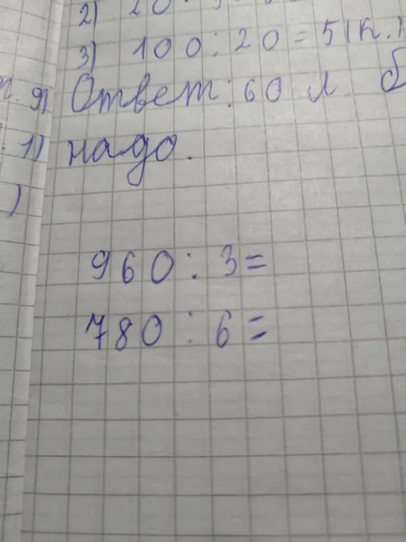 Вычисли частные: 960 :3 и 480:6
