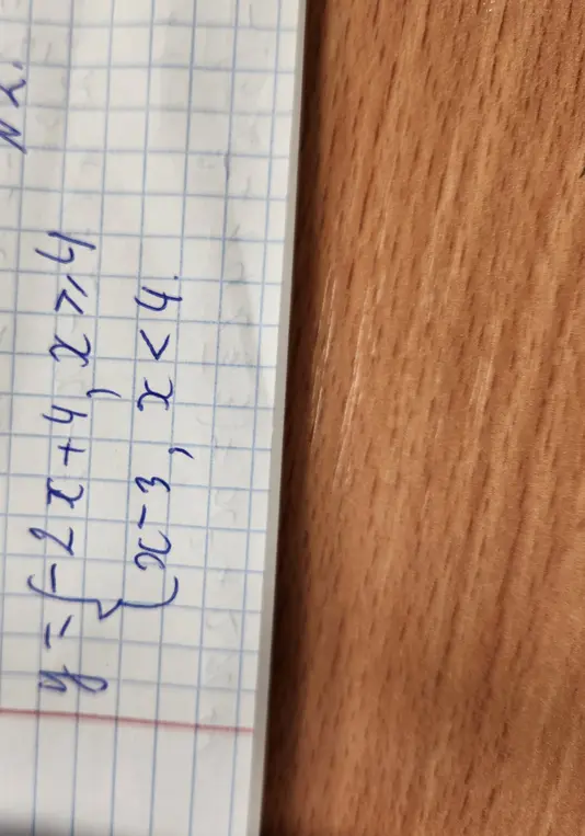 Объясни, как построить график кусочной функции y = {-2x + 4, x > 4; x - 3, x < 4