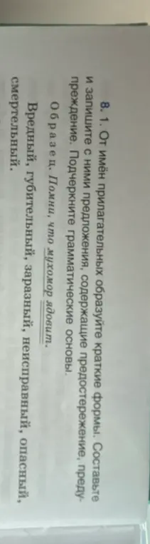 Составь и запиши предложения, содержащие предостережение, предупреждение с краткими формами прилагательных